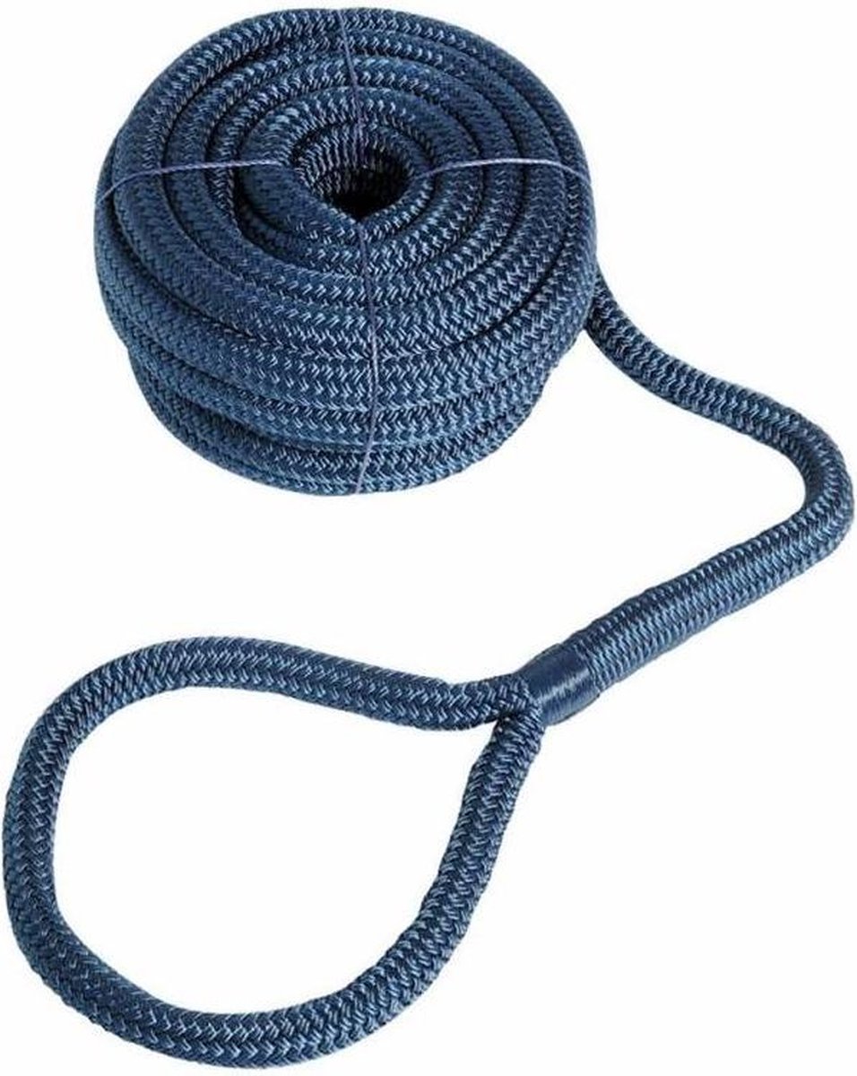 Dubbel gevlochten landvast 14 mm met oog 40 cm Navy