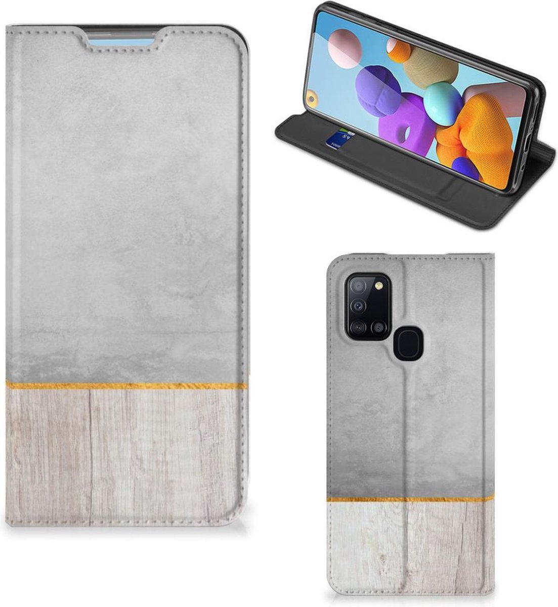 Standcase Hoesje voor Samsung Galaxy A21s Book Wallet Case Wood Concrete