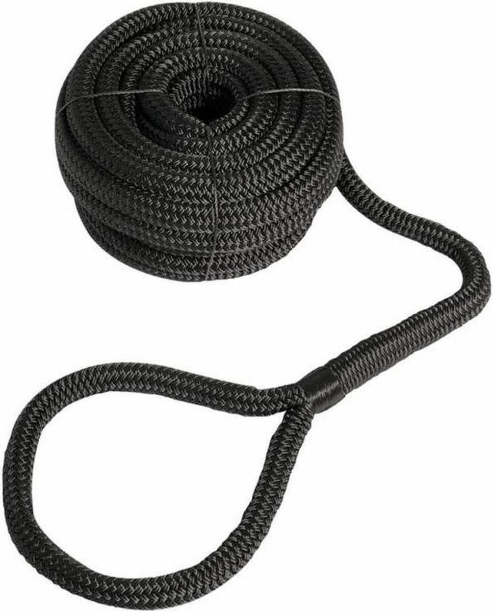 Dubbel gevlochten landvast 12 mm met oog 40 cm Zwart