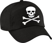 Piraat verkleed pet met doodskop zwart voor dames en heren - piraten doodskop baseball cap - carnaval verkleedaccessoire voor kostuum