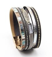 Armband - dames - leer - wikkelarmband - diverse kleuren grijs en zilver - goudkleurige sluiting - leder - Sorprese - model V - Moederdag - Cadeau