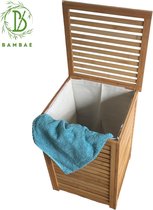 Bambae Luxe Wassorteerder van Bamboe - Inclusief Wasbare Zak van Canvas - 100 l - bruin