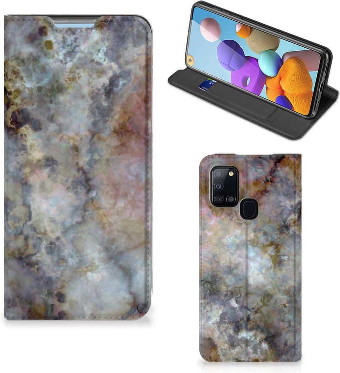 Standcase Hoesje voor Samsung Galaxy A21s Standcase Marmer Grijs