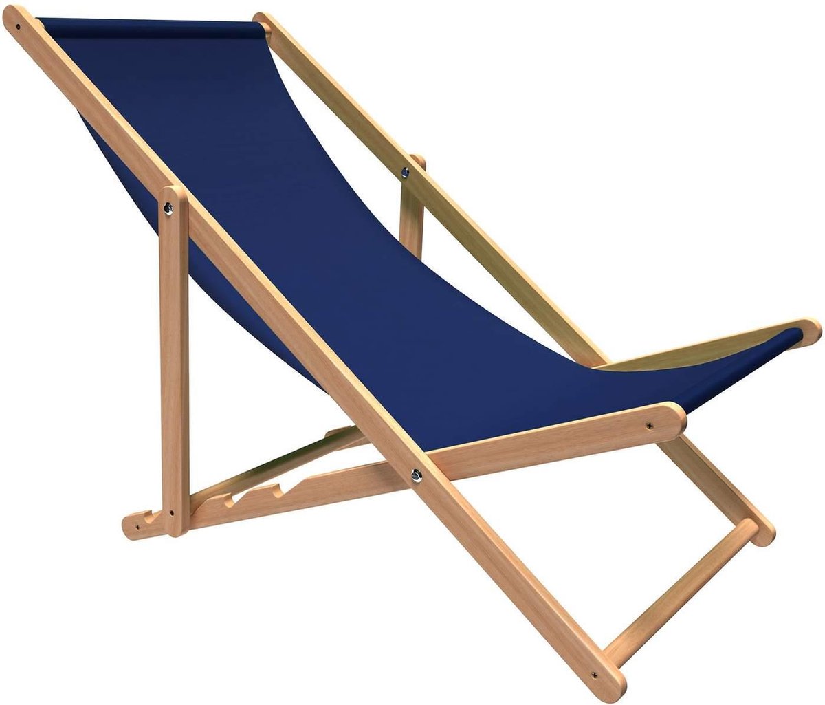 Holtaz - Premium strandstoel - Inklapbaar - Beukenhout - Comfortabele zonnebed - ligbed met 4 verstelbare lighoogtes - Blauw