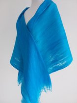 Handgemaakte, gevilte stola / extra brede sjaal van 100% merinowol - Licht- / donker Turquoise - 200 x 51 cm. Stijl open gevilt.