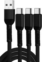USB Oplaadkabel met 3 USB-C Connectors Kleur Zwart – Voor Android Telefoons en Tablets - Oplaadkabel Samsung - Telefoon Oplaadkabel - 3 Apparaten Tegenlijk Opladen Met één Kabel!