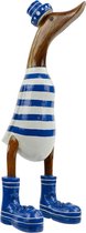 Houten eend streep hoed en schoen blauw M - Hout - 35x17x10 cm - Blauw - India - Sarana - Fairtrade