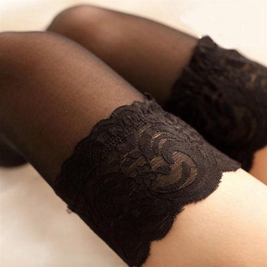 LOUZIR Sexy lingerie Kousen | Sexy kousen met brede kantrand | Sensuele Lingerie Panty | Zwart