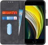 KHAZNEH iPhone 7/8/SE 2020/2022 Hoesje Retro Wallet Book Case Zwart