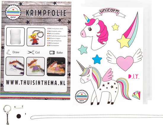 Knutselpakket Krimpie Dinkie Krimpfolie Unicorn - knutselen meisjes - ThuisinThema DIY