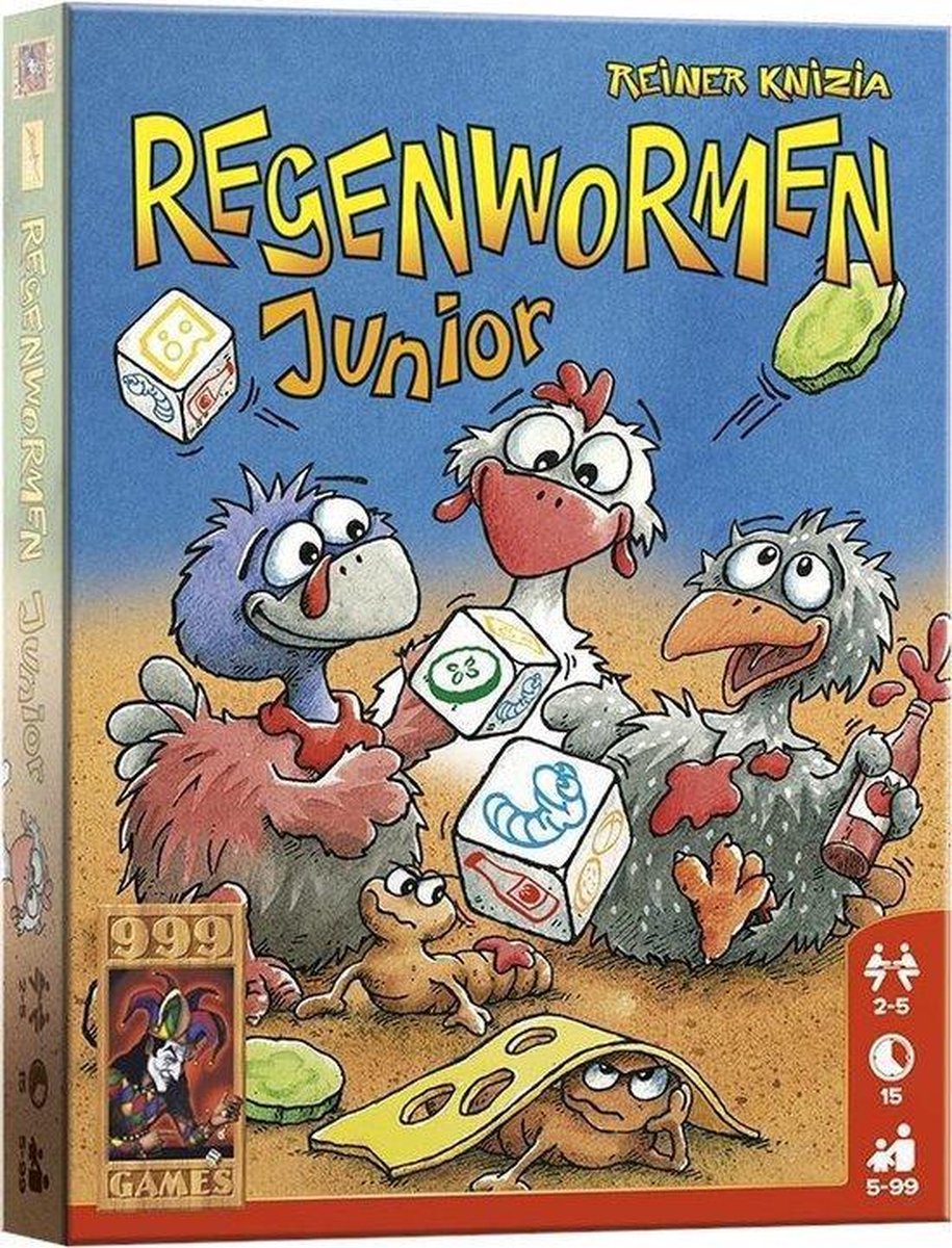 Regenwormen Junior Dobbelspel - de spelers gaan als hongerige kippen op zoek naar regenwormen