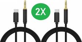 USB-C naar Headphone Jack Audio Aux Kabel (2  STUKS) - usb c naar Aux Auto Kabel - 3.5 mm - 1 Meter - Zwart