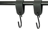 2x Leren S-haak hangers - Handles and more® | VINTAGE BLACK - maat S (Leren S-haken - S haken - handdoekkaakje - kapstokhaak - ophanghaken)