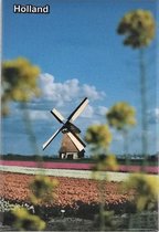 Koelkast magneet foto met molen en tulpenveld Holland