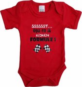 Rode romper met "Sssssst... Opa en ik kijken Formule 1" - maat 80 - babyshower, zwanger, cadeautje, kraamcadeau, grappig, geschenk, baby, tekst, bodieke