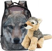 Rugtas wolf, schattige wolf knuffel pluche set, 26 cm, rugzak school, rugzak wolf