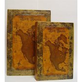 Set van 2, Kaart amerika - Boek doos - Kunstleer - 27,2/21,3 cm hoog