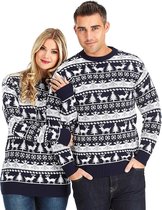 Foute Kersttrui Dames & Heren - Christmas Sweater - "Modern Blauw & Wit" - Mannen & Vrouwen Maat S