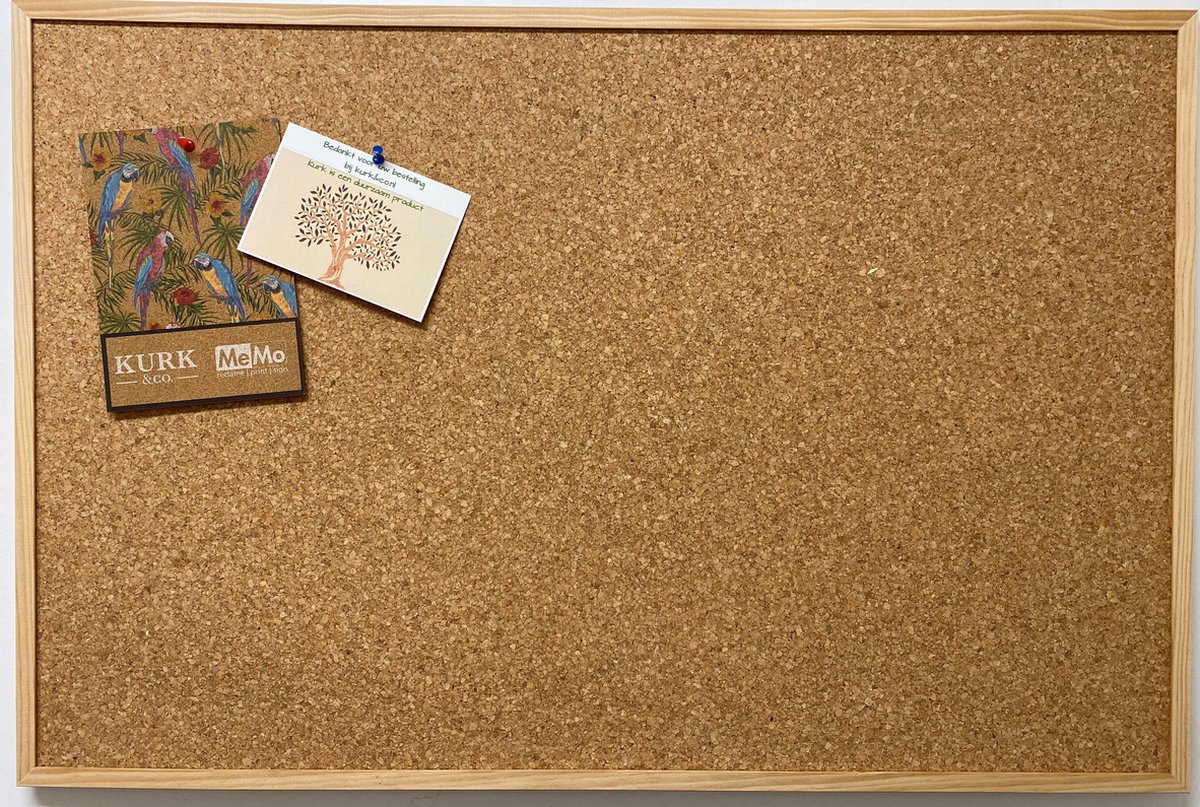 Prikbord Kurk - Kurk & Co | 60 x 40 cm| Inclusief gratis punaises en ophangsysteem | Mooie houten lijst | - Kurk&Co
