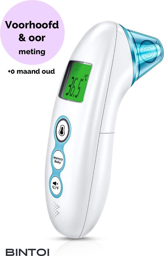 Bintoi® - Digitale Infrarood Oorthermometer - Thermometer Voorhoofd - Temperatuurmeter - koortsthermometer voor volwassenen en baby's - Digitale thermometer lichaam - Instant meting in 1 seconde - Makkelijk te lezen in het donker - Incl. batterijen