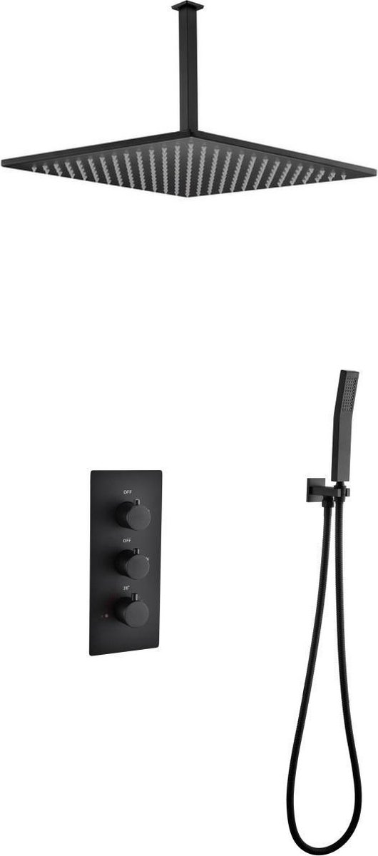 Mawialux thermostatische inbouw regendoucheset - Vierkant - Hake Mat Zwart