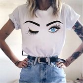 T-shirt wit met ogen - dames - vrouw - kleding - mode - shirt - korte mouw