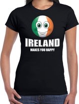 Ireland makes you happy landen t-shirt Ierland zwart voor dames met emoticon 2XL