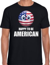 Amerika emoticon Happy to be American landen t-shirt zwart heren XL