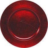 8x Ronde diner onderborden rood glimmend 33 cm - onderbord / onderzetter - Kerstdiner onderbordjes