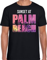 Sunset beach t-shirt / shirt Sunset at Palm Beach voor heren - zwart - Beach party outfit / kleding/ verkleedkleding/ carnaval shirt S