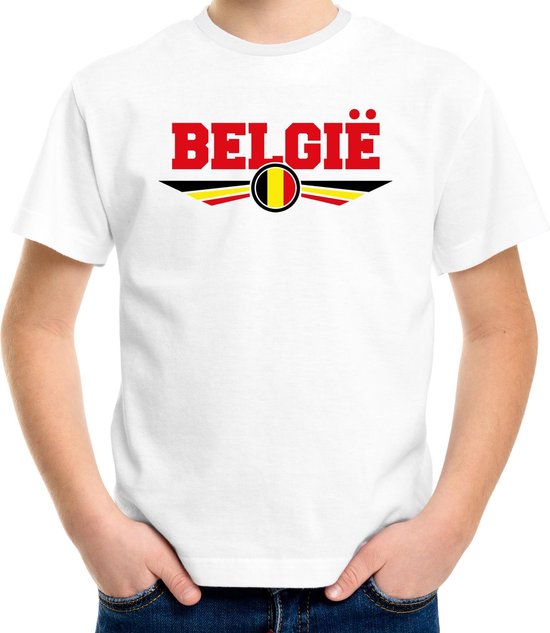 Belgie landen t-shirt met Belgische vlag - wit - kids - landen shirt / kleding - EK / WK / Olympische spelen outfit 110/116