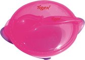 Tigex  diep bordje met lepel en zuignap -Roze  Afneembare deksel