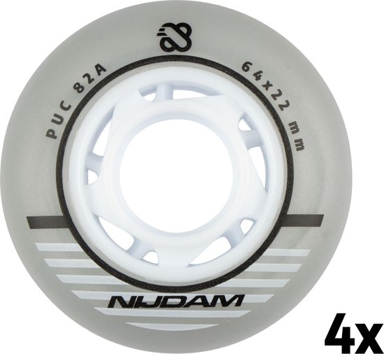 Foto: Nijdam inline skate wielen set 64x24 mm 4st zilver wit