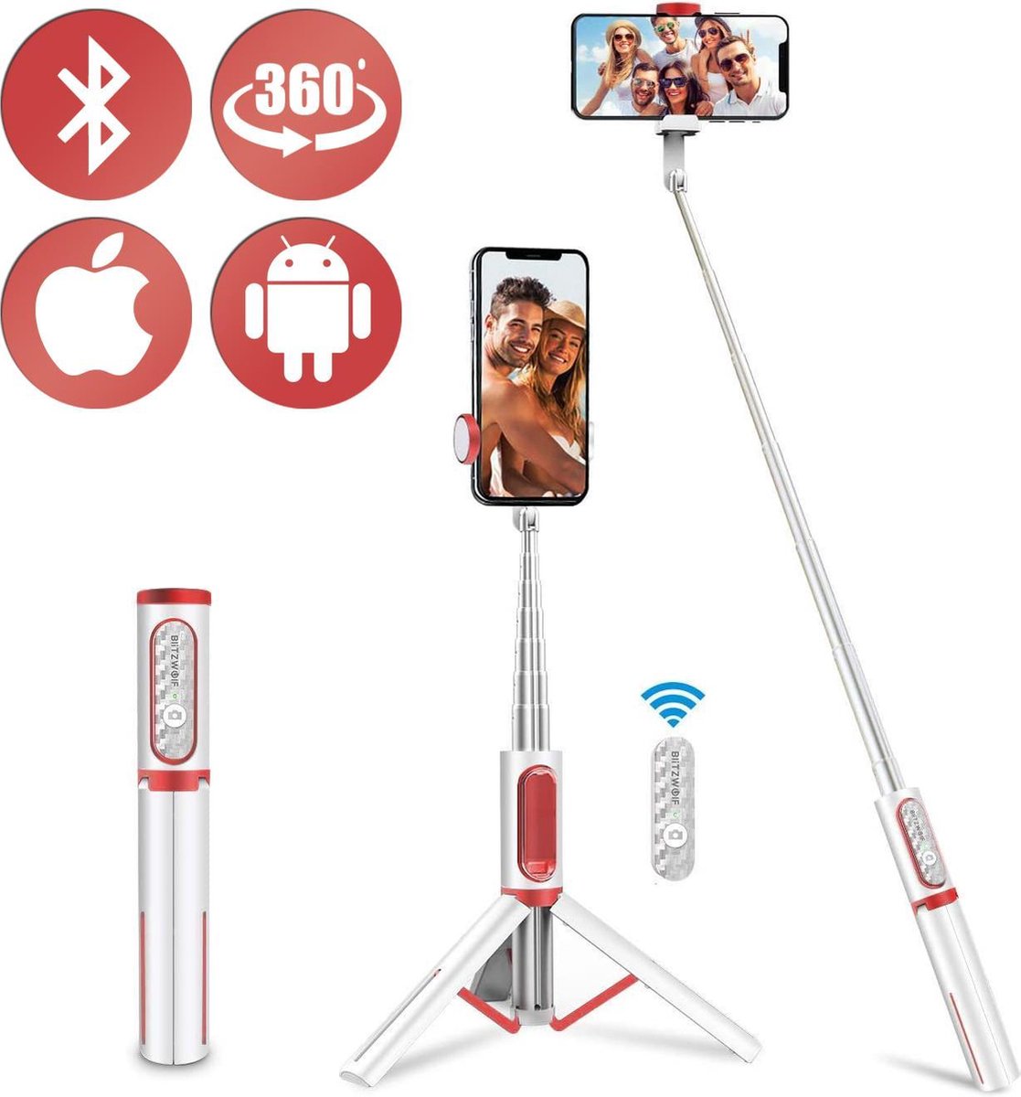 Joyroom Premium Selfie Stick Smartphone Statief Wit 72 cm Bluetooth...