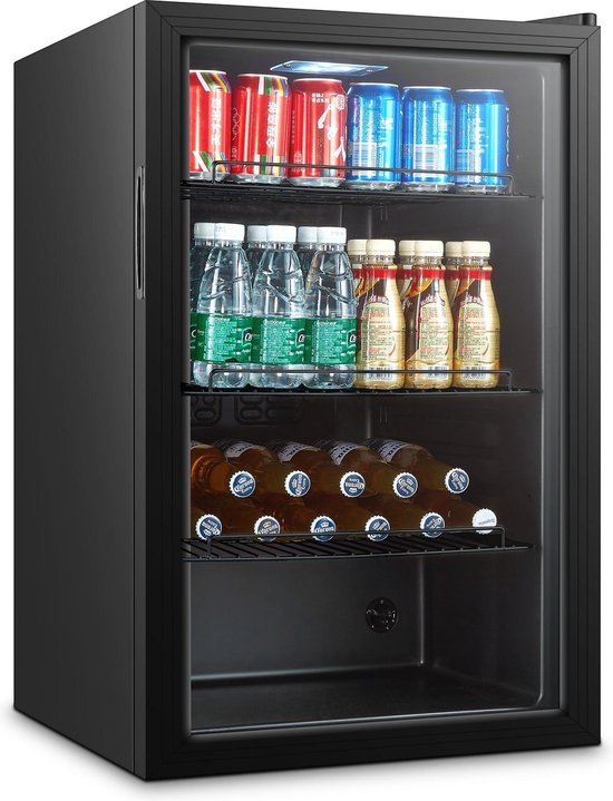Koelkast kopen: Combisteel glasdeur koelkast 115 liter - luxe minibar koelkast - zwart - Horeca