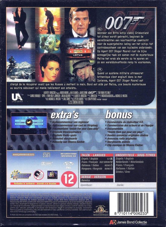 James Bond - For Your Eyes Only DVD Special Edition Actie Film met: Roger  Moore Taal:... | bol.com