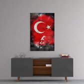 Insigne - Schilderij - Silhouet Ataturk Bij Turkse Vlag - Zwart, Wit En Rood - 110 X 70 Cm