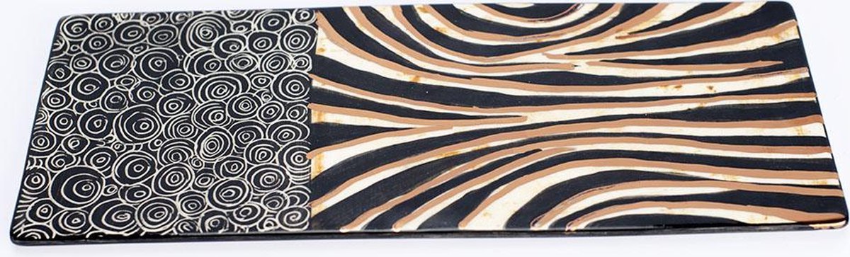 Cakeschaal - Taartplateau - Letsopa Ceramics - Model: Zebra Zwart-wit-goud | Handgemaakt in Zuid Afrika - hoogwaardig keramiek - speciaal gemaakt door Letsopa Ceramics voor Nwabisa African Art - Prachtig om kado te doen of zelf te gebruiken