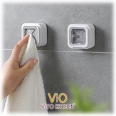 Vito Kitchen® 2 stuks set - Zelfklevende HanddoekHouder - Modern Design - Badkameraccessoires - Handdoekhaak - Wit Grijs