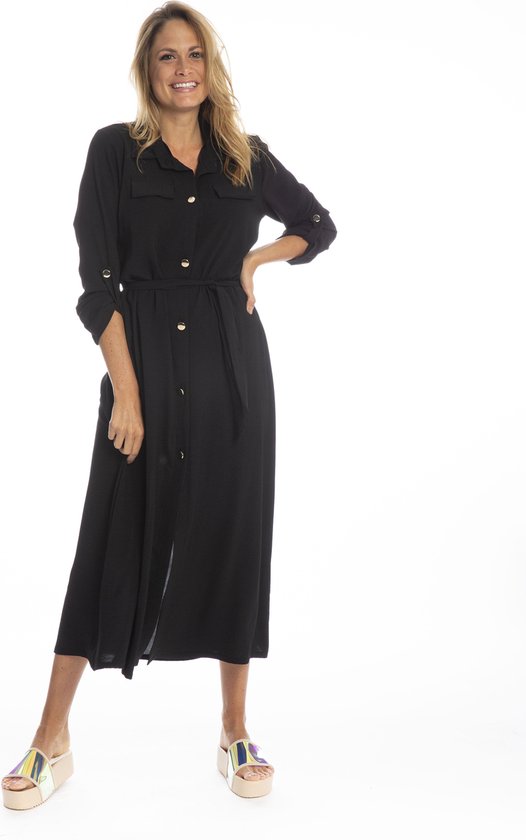 Robe sans marque Yolanta robe longue - noir uni - modèle chemise dames chemise robe taille unique