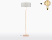 Vloerlamp – FUJI – Bamboe Voetstuk (h. 167cm) - Licht Linnen Kap - Met LED-lamp