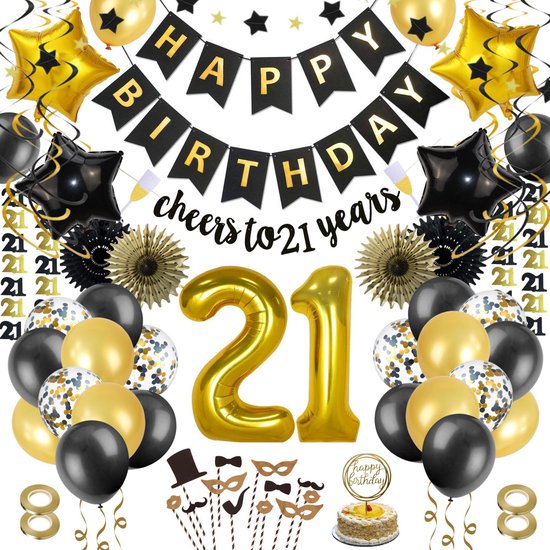 Partizzle® 21 Jaar Verjaardag Decoratie Versiering - Happy Birthday  Ballonnen - Zwart... | bol.com