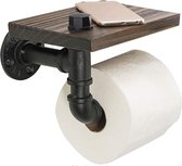 Toiletrolhouder Met Telefoonplankje - WC Rolhouder - Toiletpapier - Zwart - Telefoonhouder - Badkamer Accessoires