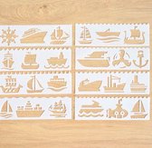 Bullet Journal Plastic Stencils - 8 stuks - Templates - Schepen - Boot - Boten - Ships - Watersport - Sjablonen - 5,5 x 18,3cm - Handlettering toolkit - Knutselen - Decoratie - Accessoires