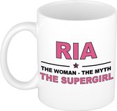 Naam cadeau Ria - The woman, The myth the supergirl koffie mok / beker 300 ml - naam/namen mokken - Cadeau voor o.a verjaardag/ moederdag/ pensioen/ geslaagd/ bedankt