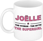Naam cadeau Joelle - The woman, The myth the supergirl koffie mok / beker 300 ml - naam/namen mokken - Cadeau voor o.a verjaardag/ moederdag/ pensioen/ geslaagd/ bedankt