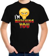 Funny emoticon t-shirt im watching you zwart kids L (146-152)