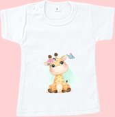 Baby t-shirtje | maat 56 | wit | 100% katoen | Schattig girafje