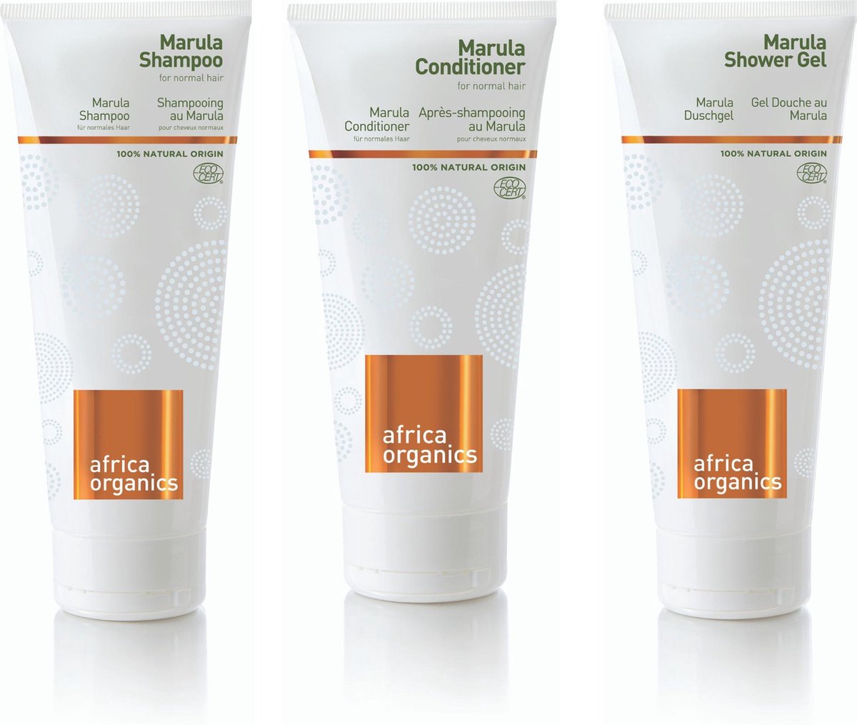 Africa Organics Marula Shampoo (210 ml) & Marula Conditioner (200 ml) & Marula Shower Gel (210 ml) - 3-pack