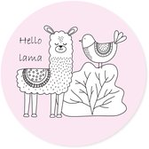 Grote ronde muursticker alpaca roze | Hello Lama| Scandinavische stijl| voor babykamer, kinderkamer, meisjeskamer | wanddecoratie accessoires | cirkel afm. 80 x 80 cm